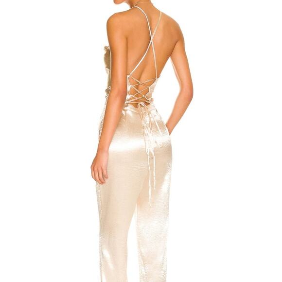 Lovers And Friends Revolve Britt Jumpsuit Champagne Lace Up Size Small NWT - Picture 3 of 10
